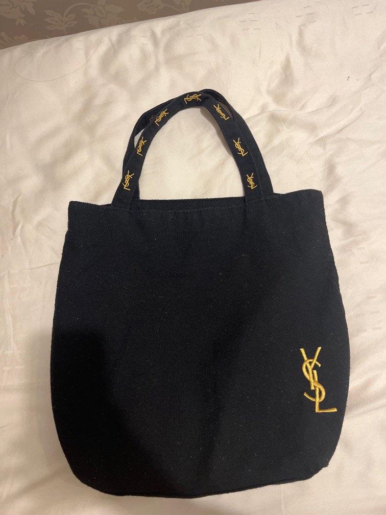 Ysl black canvas shop tote bag