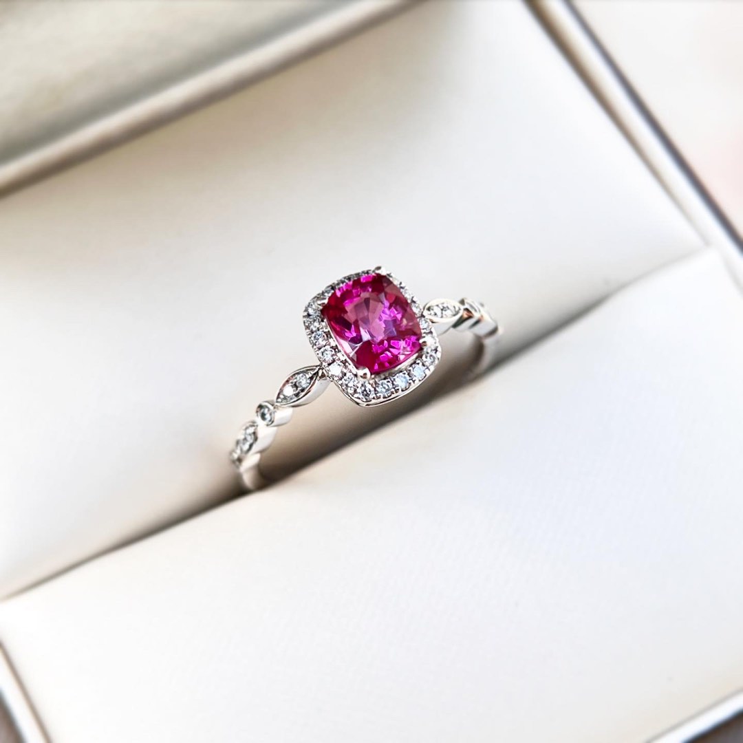 18k 天然粉紫藍寶石鑽石戒指Purple pink Sapphire diamond ring