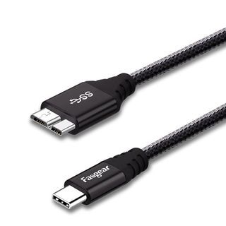 [2291C] Fasgear USB C to Micro B Cable [30cm] Nylon Braided Metal Connector Type C to Micro 3.0 Cable Fast Charge 5Gbps Sync Compatible with Toshiba Canvio, Galaxy S5 Note 3 and More (1ft, Black)