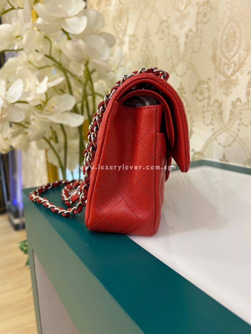 Chanel Red Quilted Caviar Mini Rectangular Classic Flap