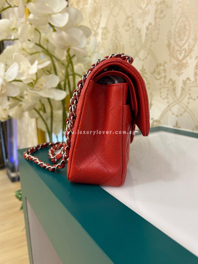 Chanel Red Quilted Caviar Leather Classic Jumbo Double Flap Bag