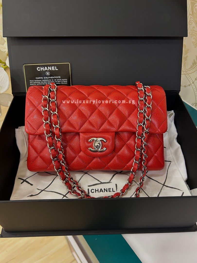 30 LNIB Chanel Classic Double Flap Small Orange Red Caviar SHW