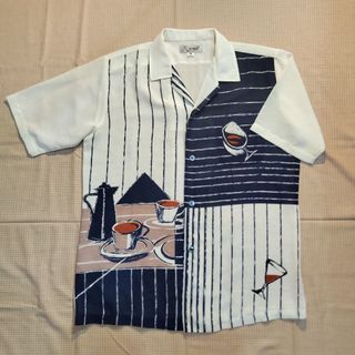 古著開襟絲質圖騰襯衫