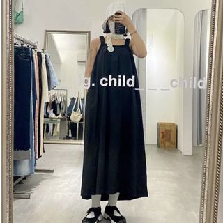五花肉 鬆緊粗肩帶背心長洋裝/4037（黑）