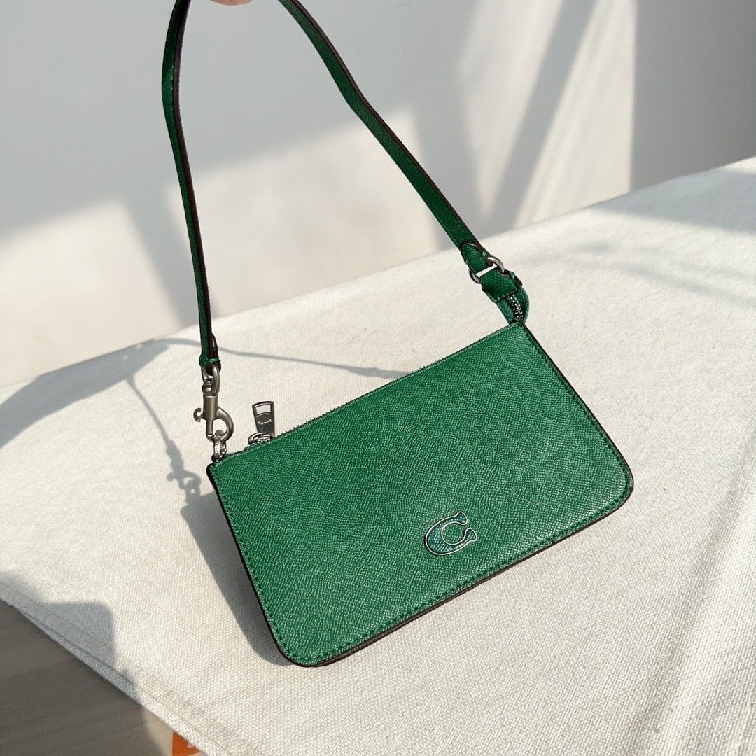 Coach Pouch with Signature Canvas Green Women s Fashion