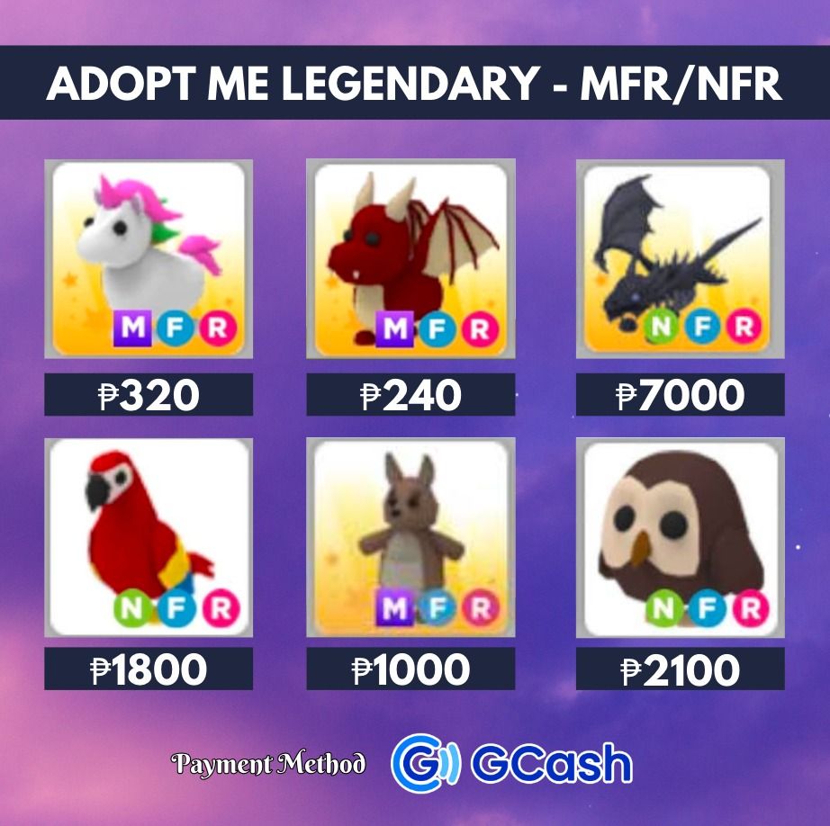 Adopt Me MFR / NFR Legendaries (PER PIECE), Hobbies & Toys, Toys