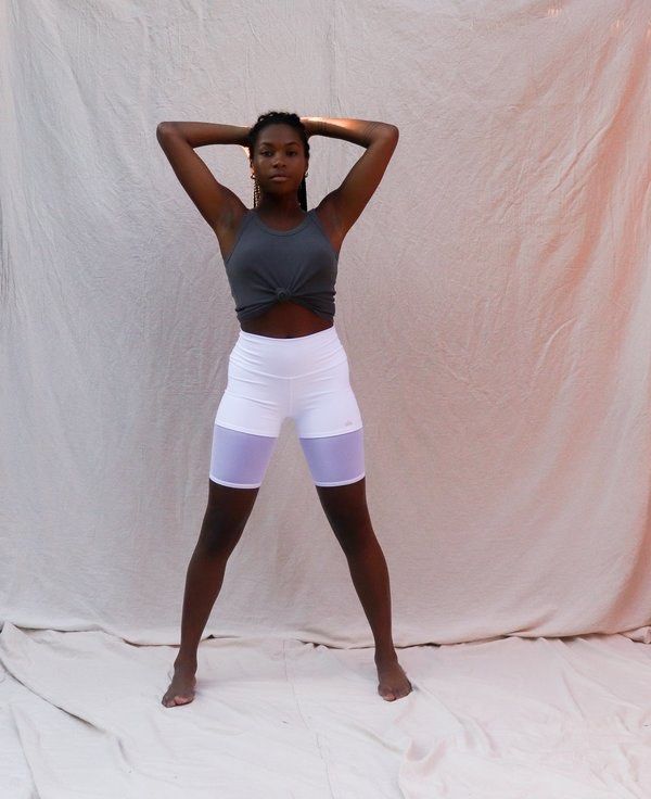 ALO High Waist Mesh Bike Shorts White Women s Fashion