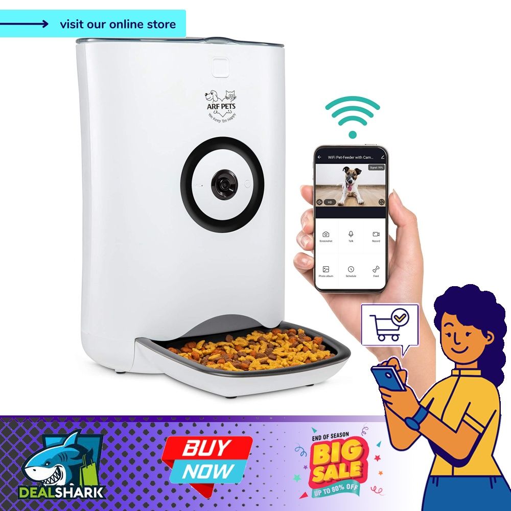 Arf Pets Smart Automatic Pet Feeder with Wi Fi HD Camera with