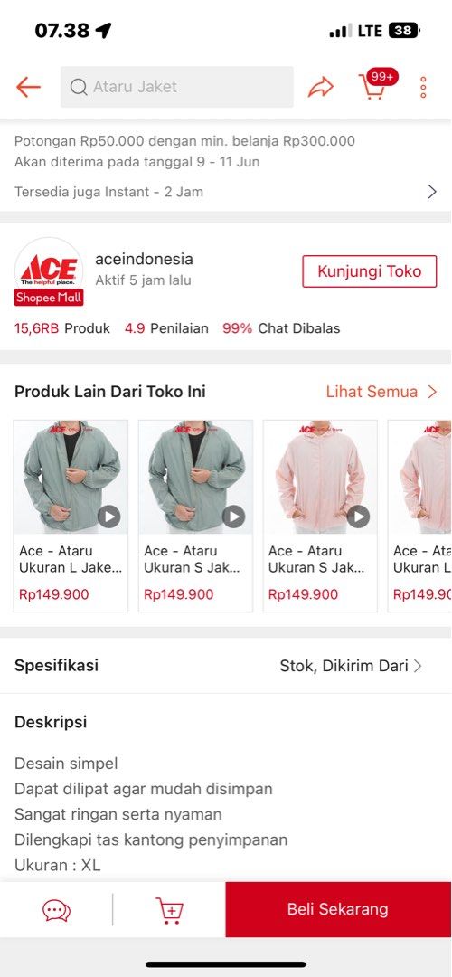 ATARU ACE HARDWARE Jacket Parasut Parachute Folding Jacket Green Army