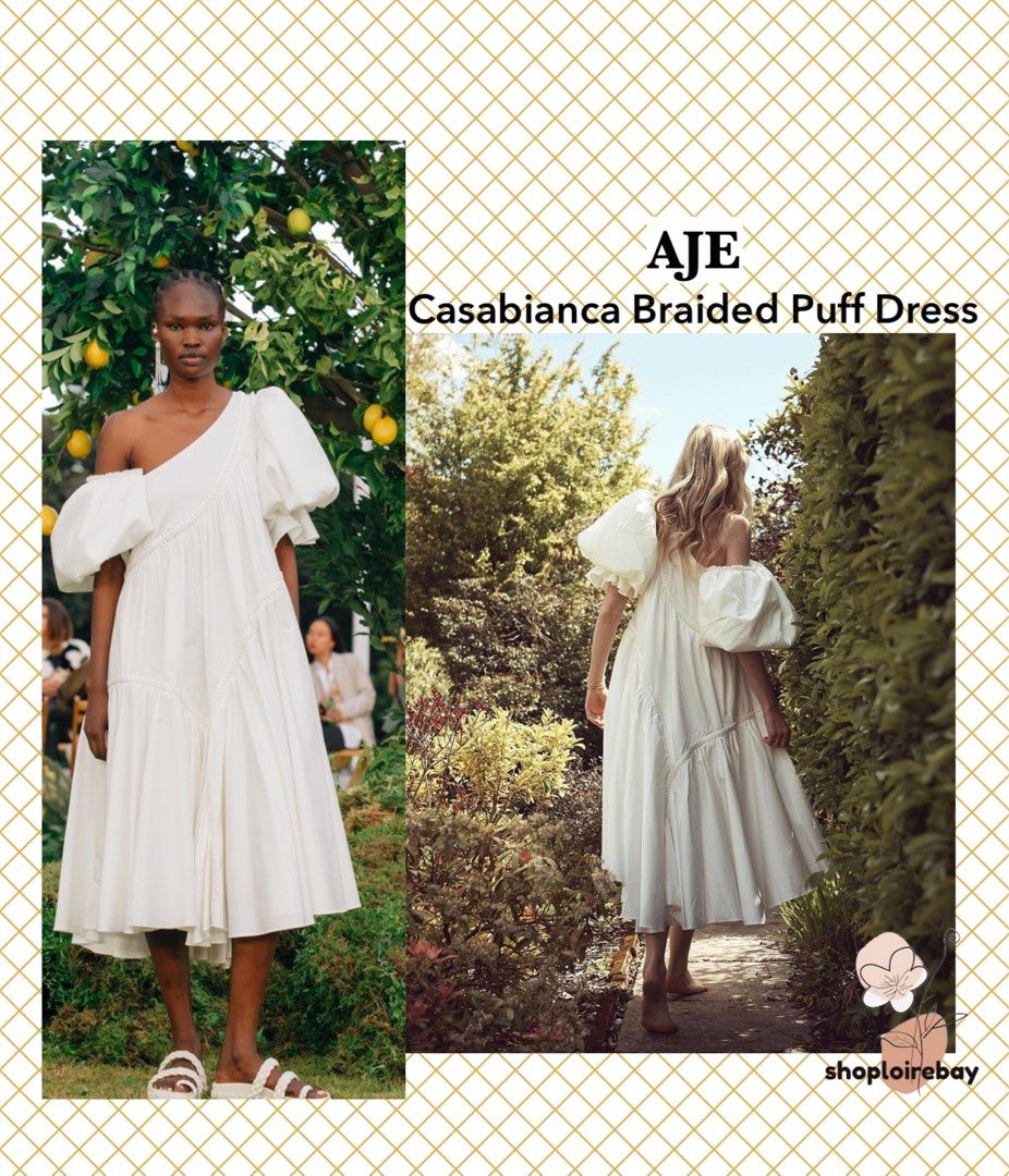casabianca braided asymmetric puff sleeve midi dress Carrion Puff Sleeve Midi Dress | Disturbia main image 0