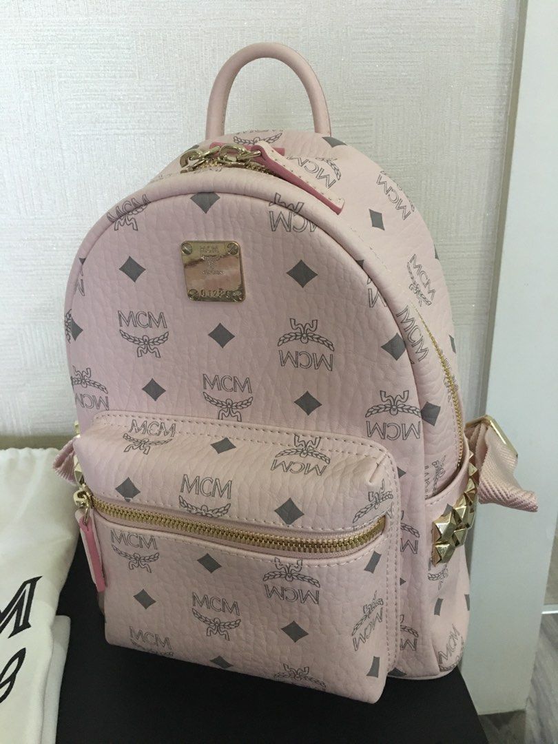 MCM Visetos Red Powder Pink Colorblock Monogram Mini Backpack Crossbod –  Design Her Boutique