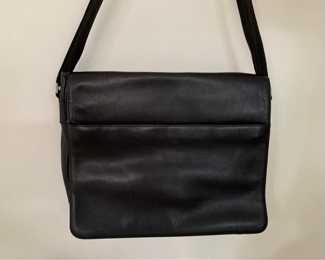 Mens black leather work bag clearance
