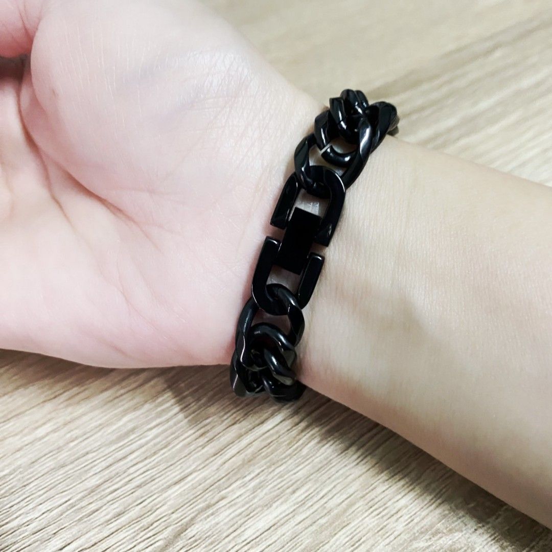 Mens black link bracelet shop