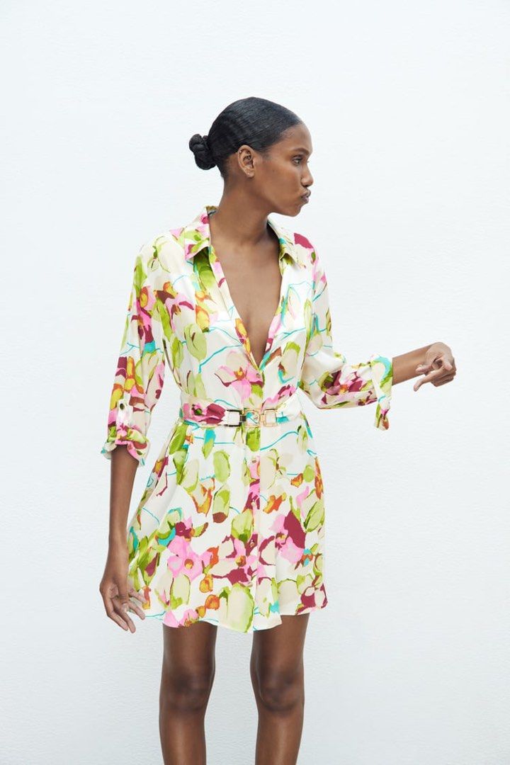 Zara Floral Dress Zara Woman Shirt Dress BNWT Zara Floral Satin