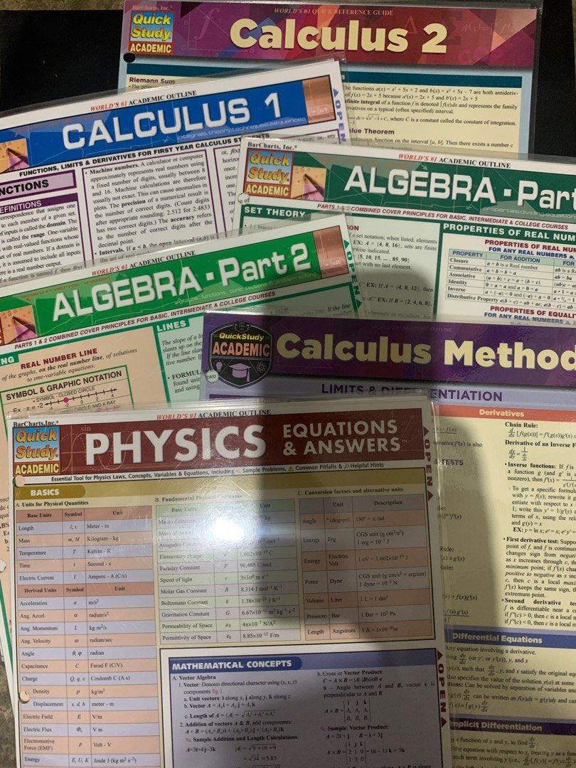 Calculus, Physics, and Algebra Reviewers (Category: Textbooks) located in San Mateo. Submitted by gypcccx (Listing ID 1235768239, Image 2). Description: Selling laminated reviewers for Calculus 1&2, Algebra Part 1&2, and Physics 📌Essential tool for upcoming SHS Students 📌Bought from Jarir Bookstore in Saudi 📌RFS: Decluttering.