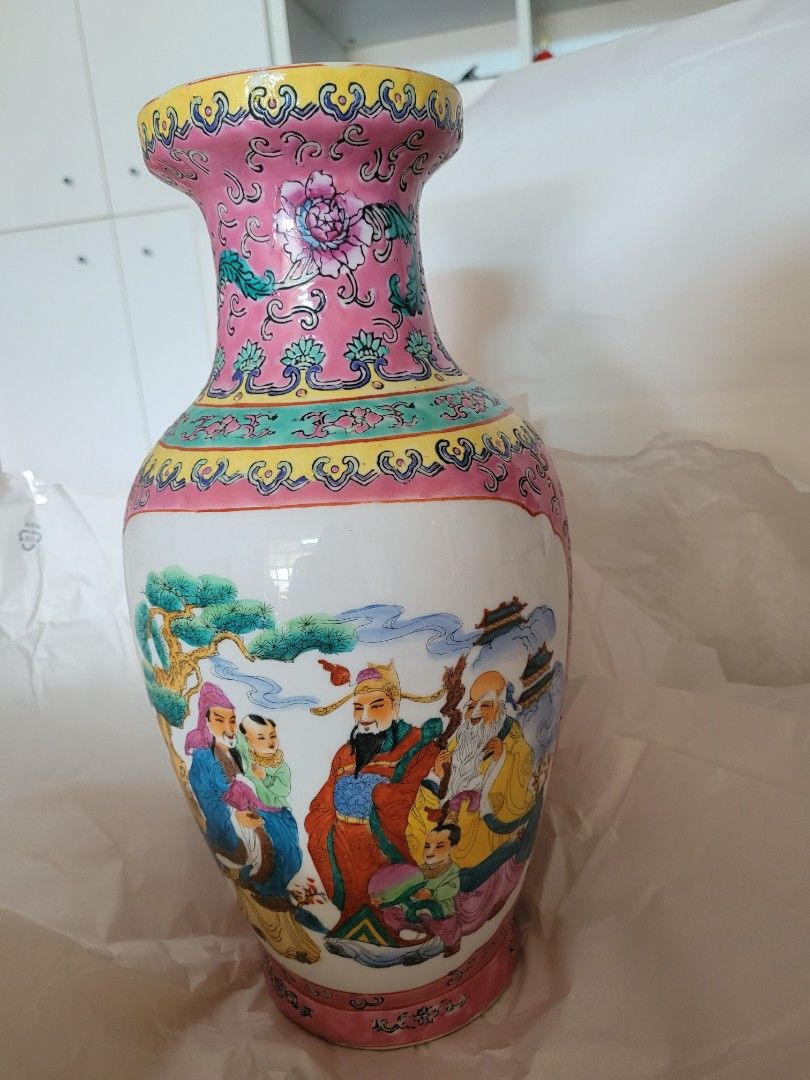 中国景徳鎮製寿花瓶17.5cm-