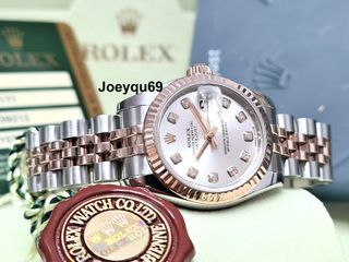 (CERT/BOX) Everose Gold [Just Serviced] ROLEX DATEJUST 10 Diamonds Silver dial Ladies Chapter Ring Super Jubilee- Mint!