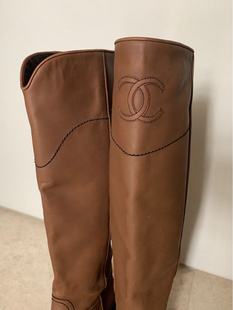 Chanel Ascot Knee High Boots Marron Clair