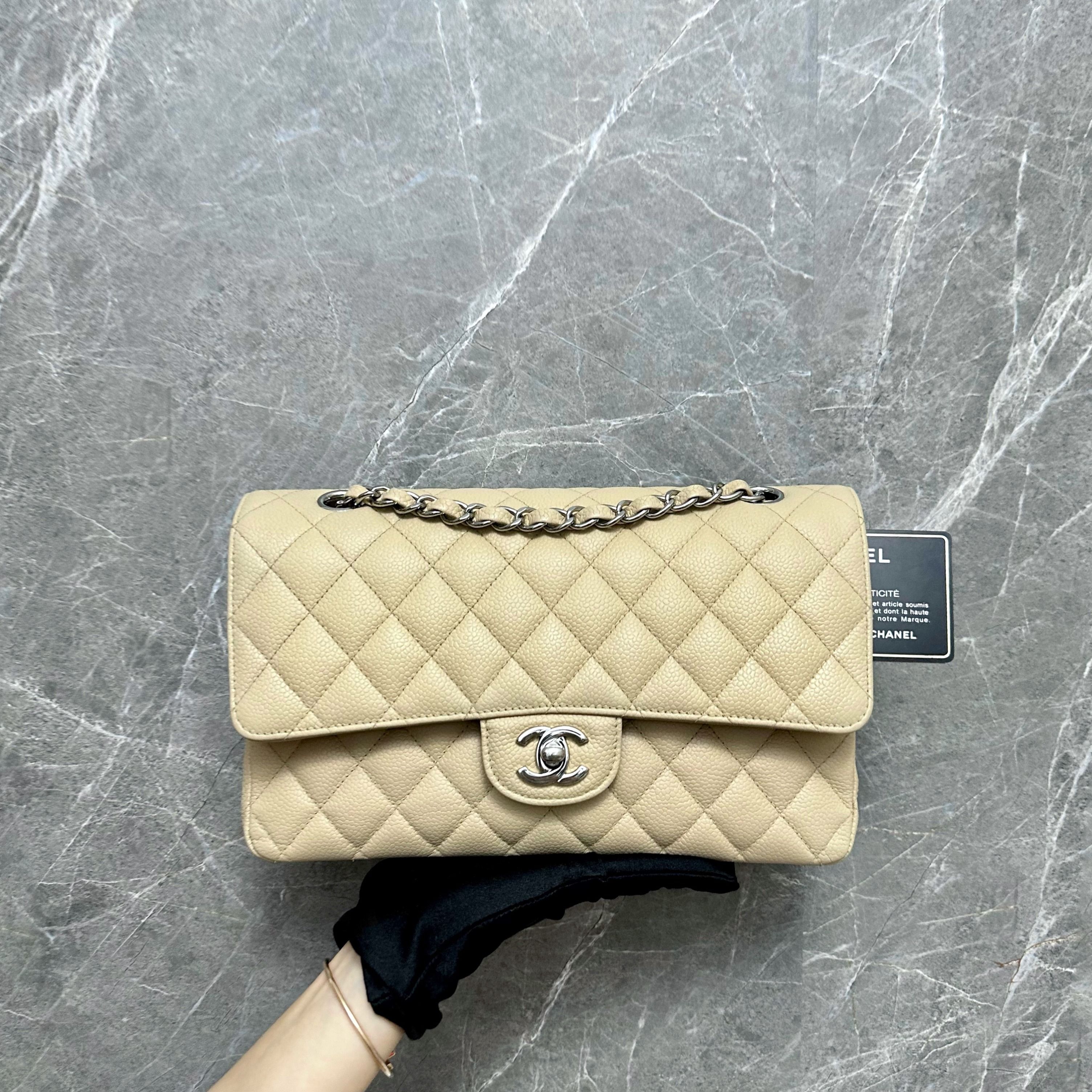 Chanel Caviar Medium Classic Flap Double Flap Beige SHW No 18, Luxury, Bags  & Wallets on Carousell