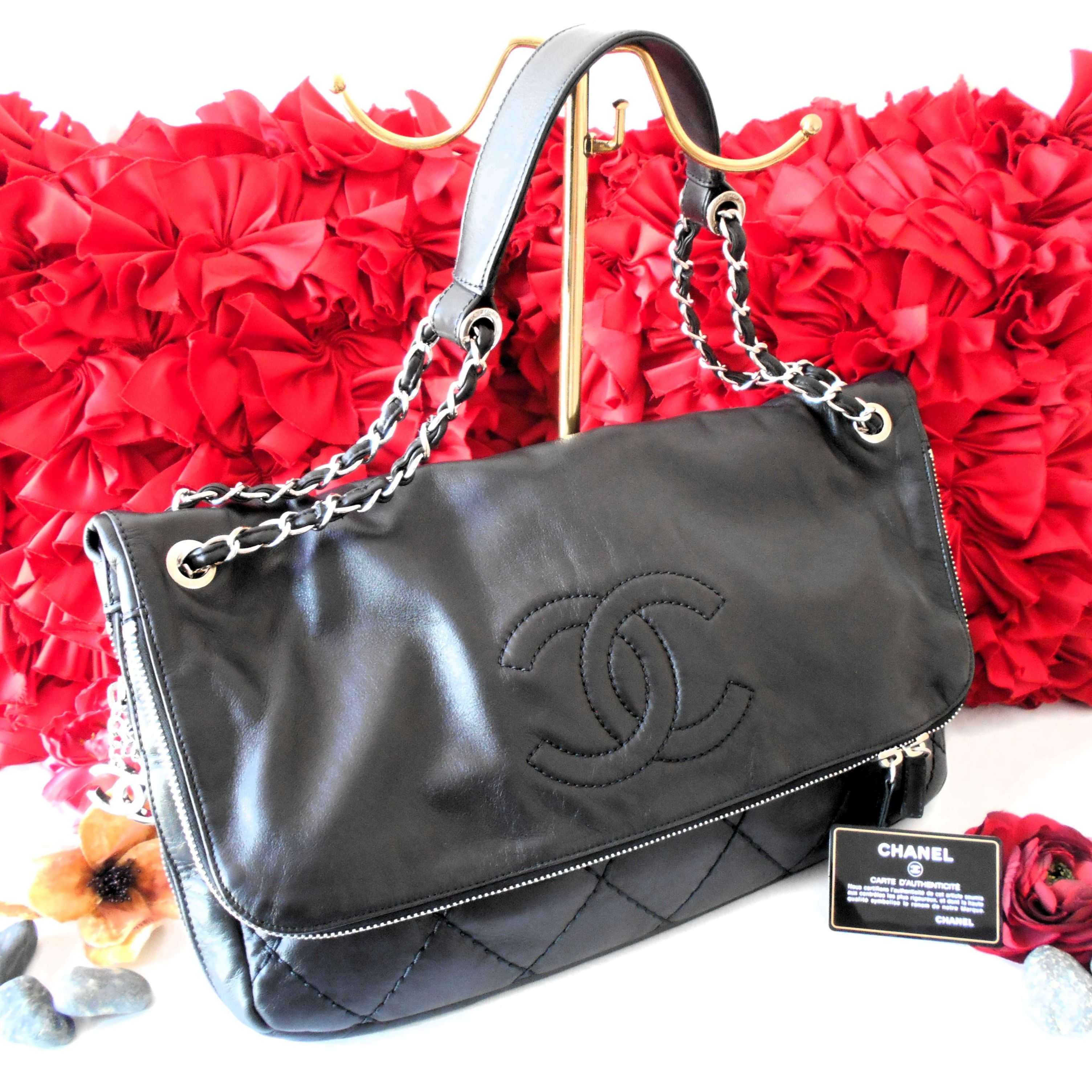 Chanel Leather Black Chain Flap Bag, Luxury, Bags & Wallets on Carousell