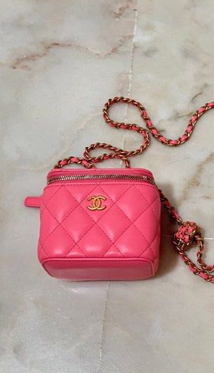 Chanel Mini Pink Vanity bag with pearl crush, Luxury, Bags & Wallets on  Carousell