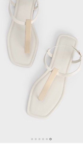 Charles Keith Metallic Accent T Bar Thong Sandals Chalk