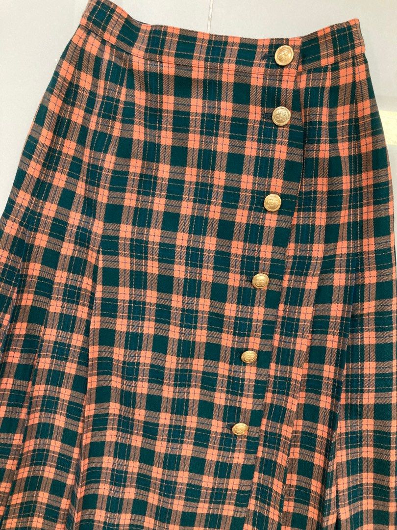 Orange green plaid sales skirt