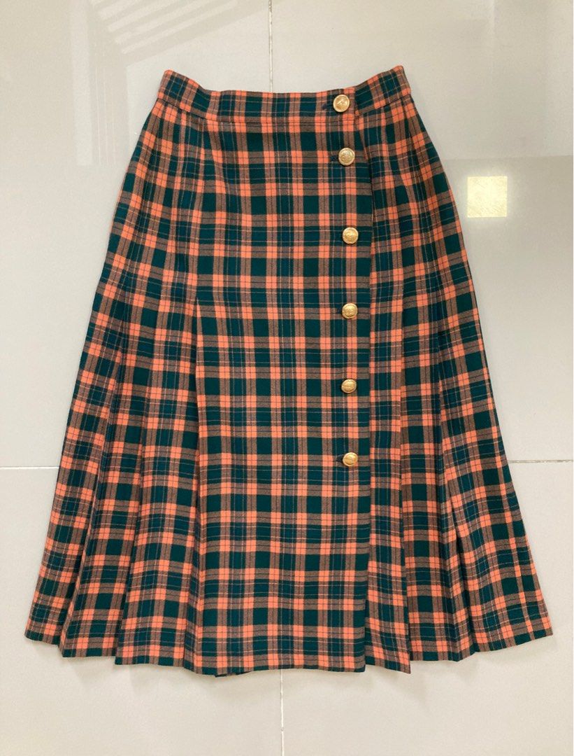 Orange green store plaid skirt