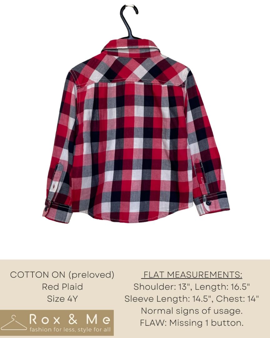 Cotton On Red Plaid Long sleeve (Category: Babies & Kids Fashion) located in Mandaue City. Submitted by blazebianca (Listing ID 1235790114, Image 2). Description: Please see photos for info..
