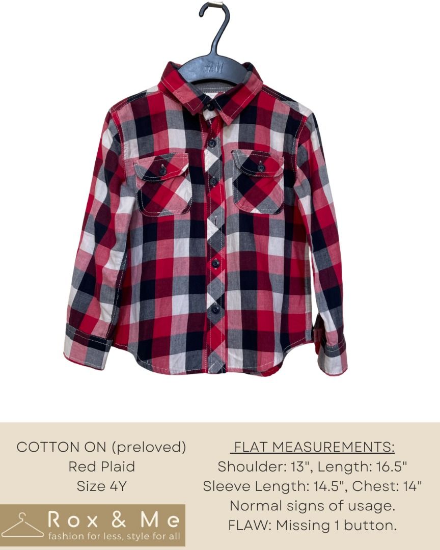 Cotton On Red Plaid Long sleeve (Category: Babies & Kids Fashion) located in Mandaue City. Submitted by blazebianca (Listing ID 1235790114, Image 1). Description: Please see photos for info..