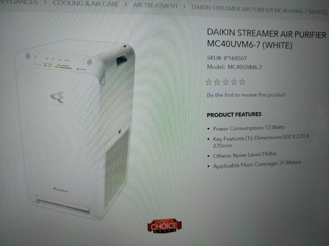 Daikin air purifier MC40UVM67, TV & Home Appliances, Air Purifiers