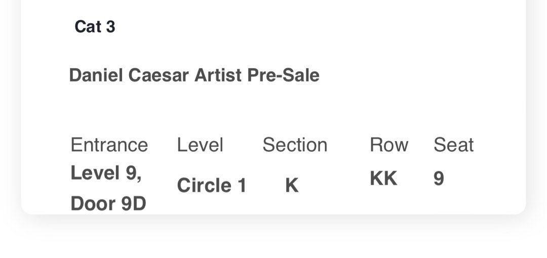 Daniel Caesar Concert Ticket CAT3, Tickets & Vouchers, Event Tickets on