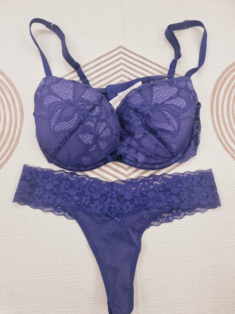 Women Lace Lingerie Bra Underwear Set Babydoll Sexy Nightie Sleepwear  Purple 34A
