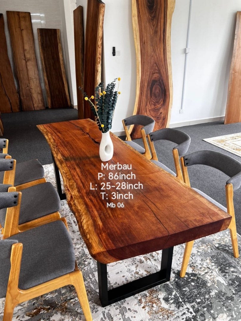 Dining table merbau slab, Furniture & Home Living, Furniture, Tables ...