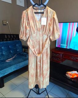 Dress marble kuning coklat new with tag
