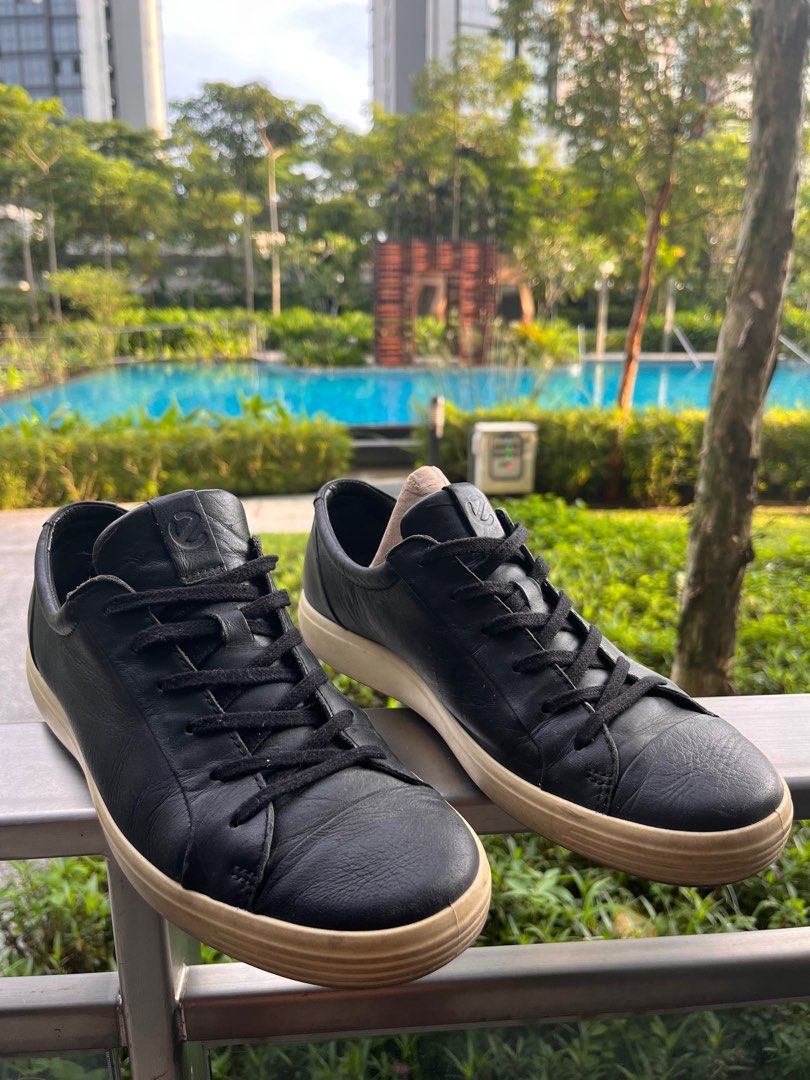 Ecco mens black leather sneakers sales