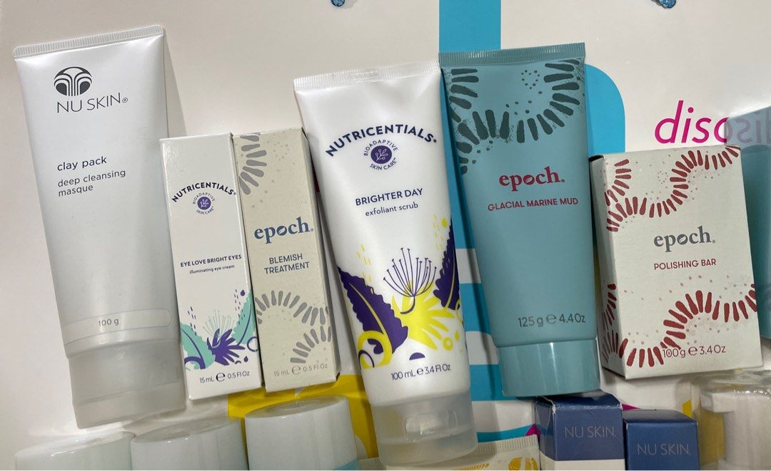 Epoch blemish treatment. Epoch polishing bar. Epoch baobab body butter. Epoch baby hibiscus body wash. Nuskin Collagen plus (Category: Hands & Nails) located in Singapore. Submitted by nu_fastdeal (Listing ID 1182990449, Image 2). Description: 1 box of epoch blemish treatment is $20 expiry date is 07/24 which include normal mailing 1 epoch polishing bar is $16.90 include normal mailing 1 box of inner focus collagen plus is $77 include normal mail