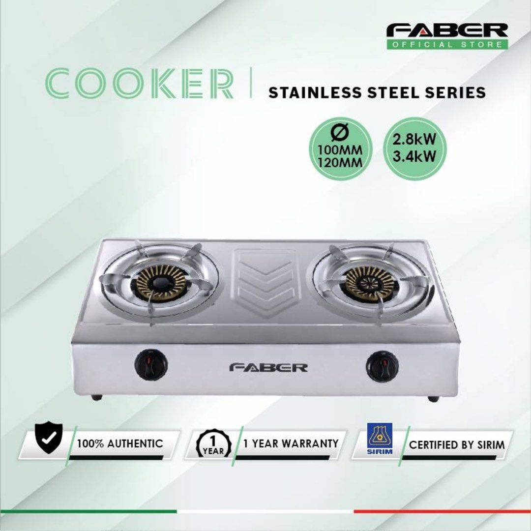 Faber 2 Burner Stainless Steel Gas Stove FS CASA 1012, TV & Home