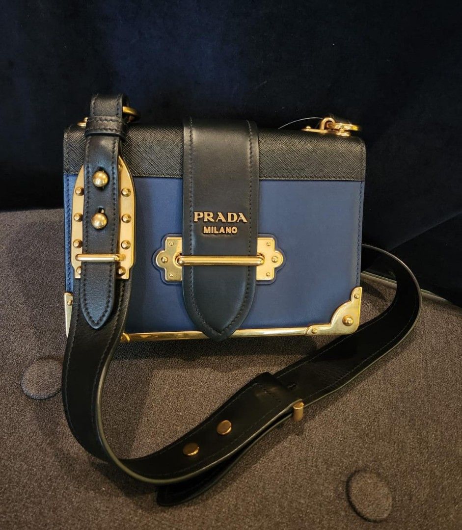 Fast Sale Good Deal Preloved Prada Cahier Blue Black With strap