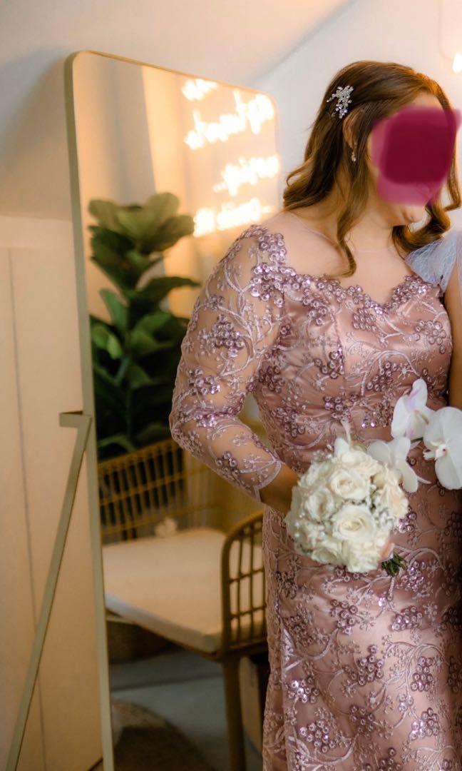 Floor Length Full Sleeve Gown (Category: Evening dresses & gowns) located in Mandaluyong City. Submitted by plmae (Listing ID 1235829941, Image 3). Description: Worn once 🤍 Custom Made Gown for the Mother of the Bride .