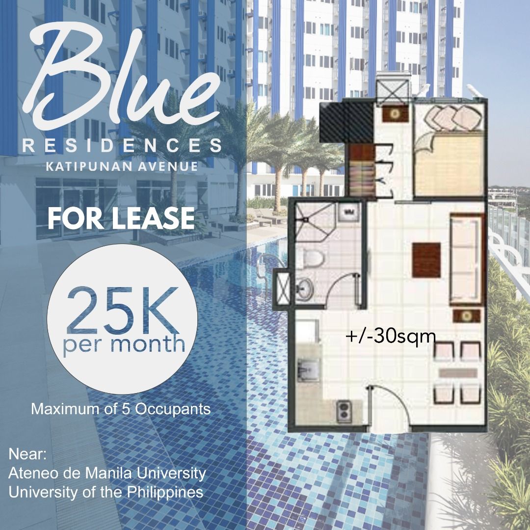 FOR RENT 1 Bedroom Condo Unit SMDC Blue Residences. Beside Ateneo de