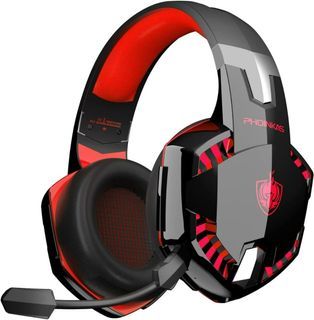 [G2] PHOINIKAS Bluetooth Wireless Gaming Headset Headphones Detachable Noise Cancelling Mic, Bluetooth Wireless Earphones for Xbox One, PS5, PS4, PC and Phone. One-Click 7.1 Sound, Up to 12h G2000 (Red)