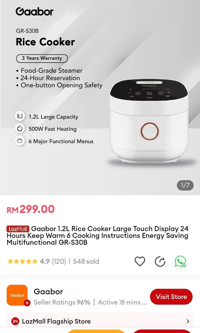 Gaabor Rice Cooker, TV & Home Appliances, Kitchen Appliances, Cookers