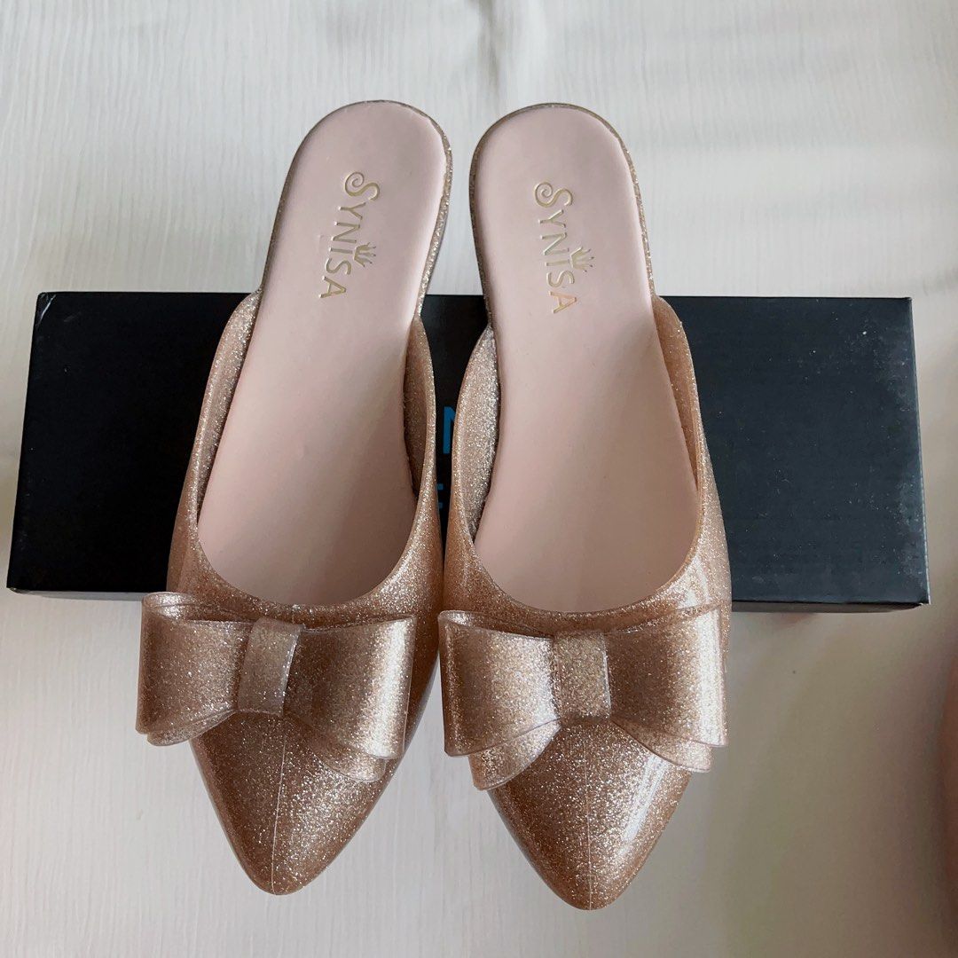 Gold Glitter Slip on Jelly Shoe Women s Fashion Footwear
