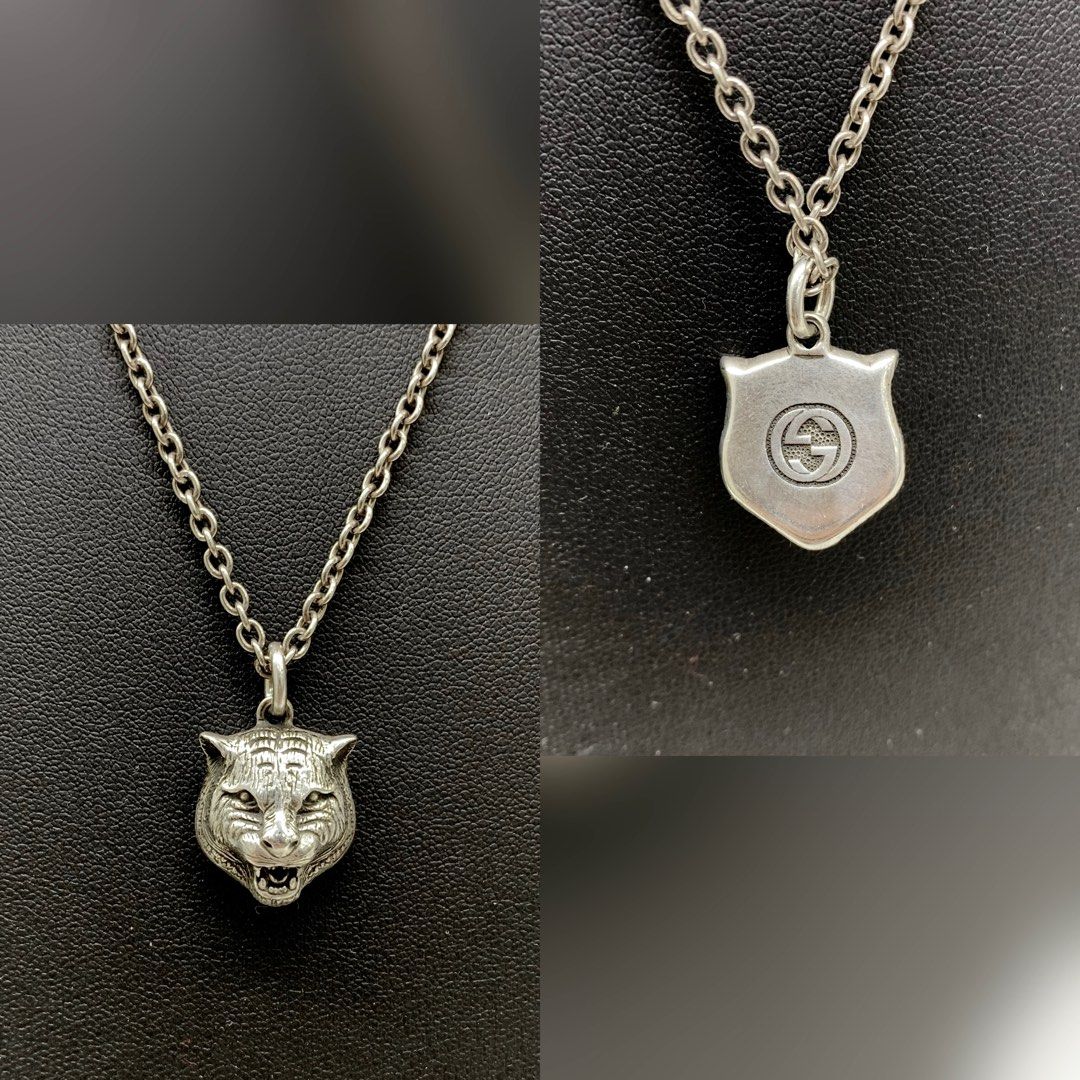 GUCCI FELINE HEAD AGED AG925 SILVER NECKLACE 237017042 Luxury