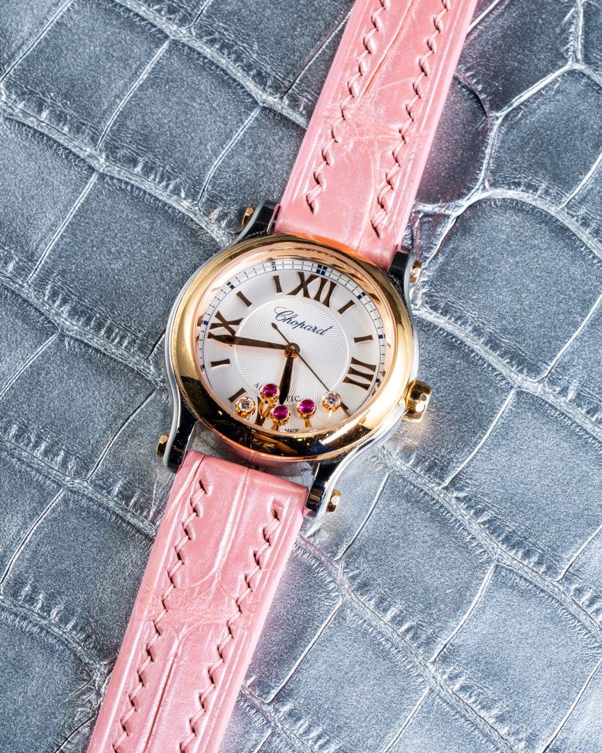 Handmade Hand stitched Watch Strap in Baby Pink Crocodile Leather For Client s Chopard Watch