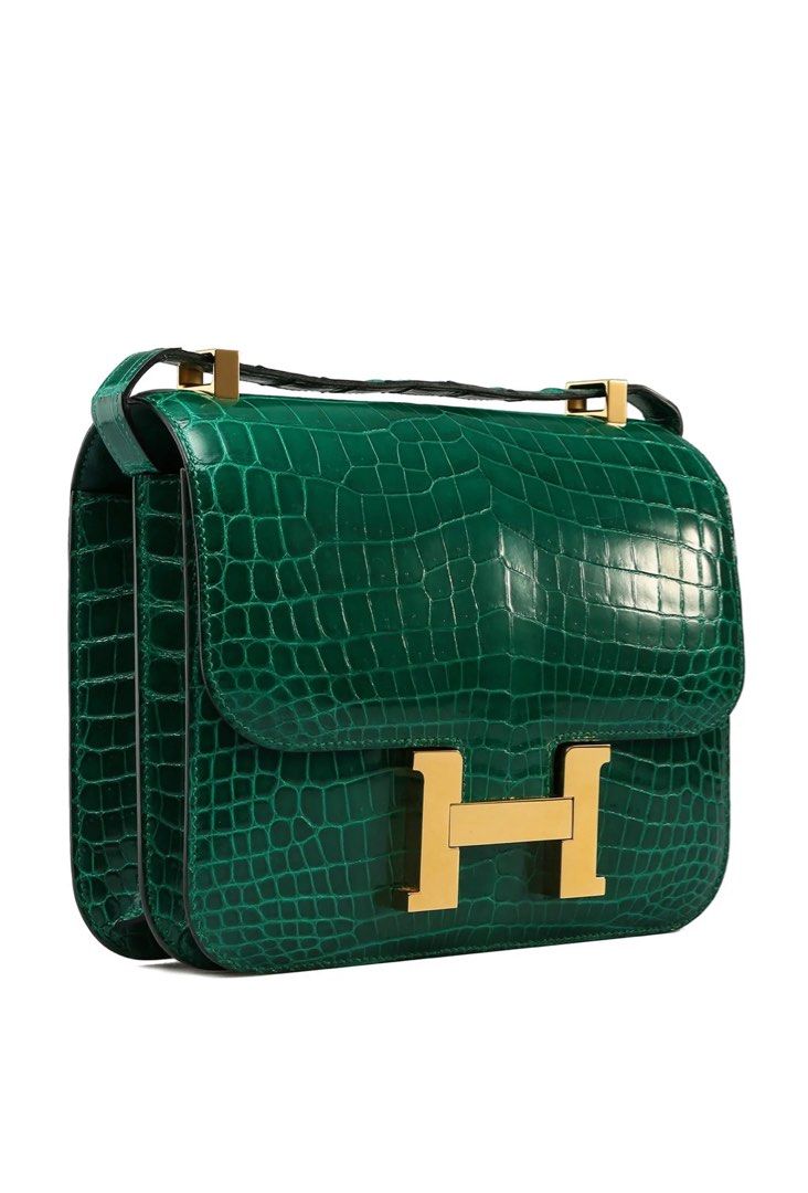 Wholesale Hermes Crocodile Leather Emerald Green Constance Bag24CM