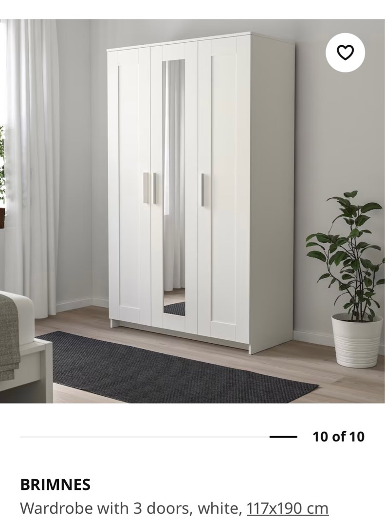 IKEA BRIMNES white 3 door Wardrobe Furniture Home Living