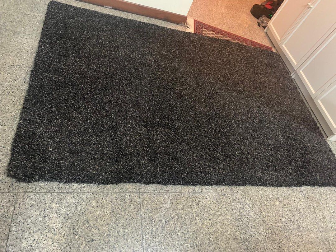 IKEA black & white shag rug, Furniture & Home Living, Home Decor