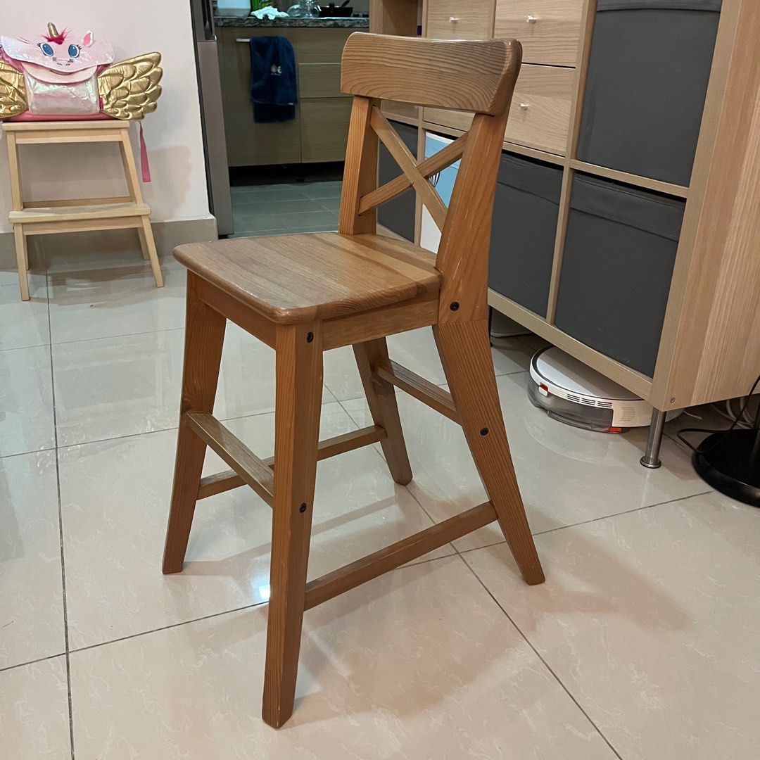 Ikea Ingolf Junior Dining Chair in Antique Stain Wood Color, Furniture